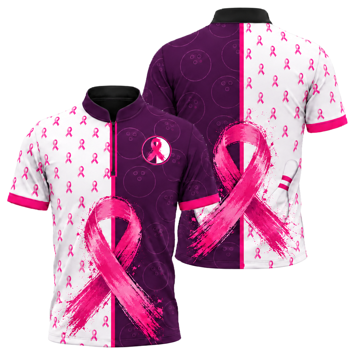 Split Lane Ribbon Bowling Jersey in Pink & Purple