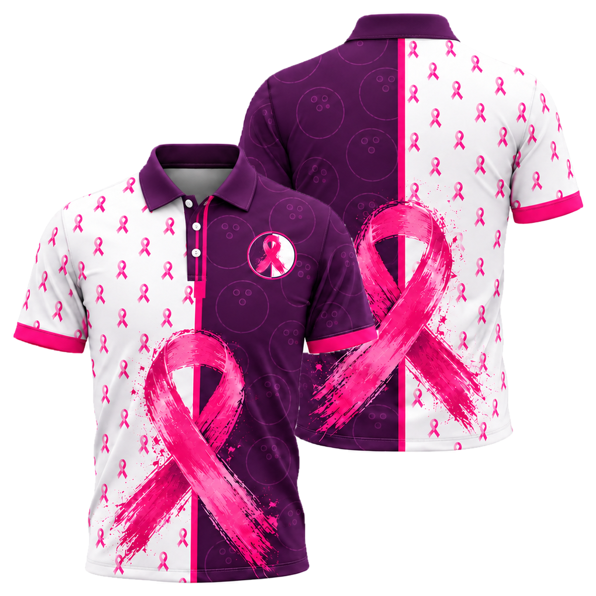 Split Lane Ribbon Unisex Polo in Pink & Purple