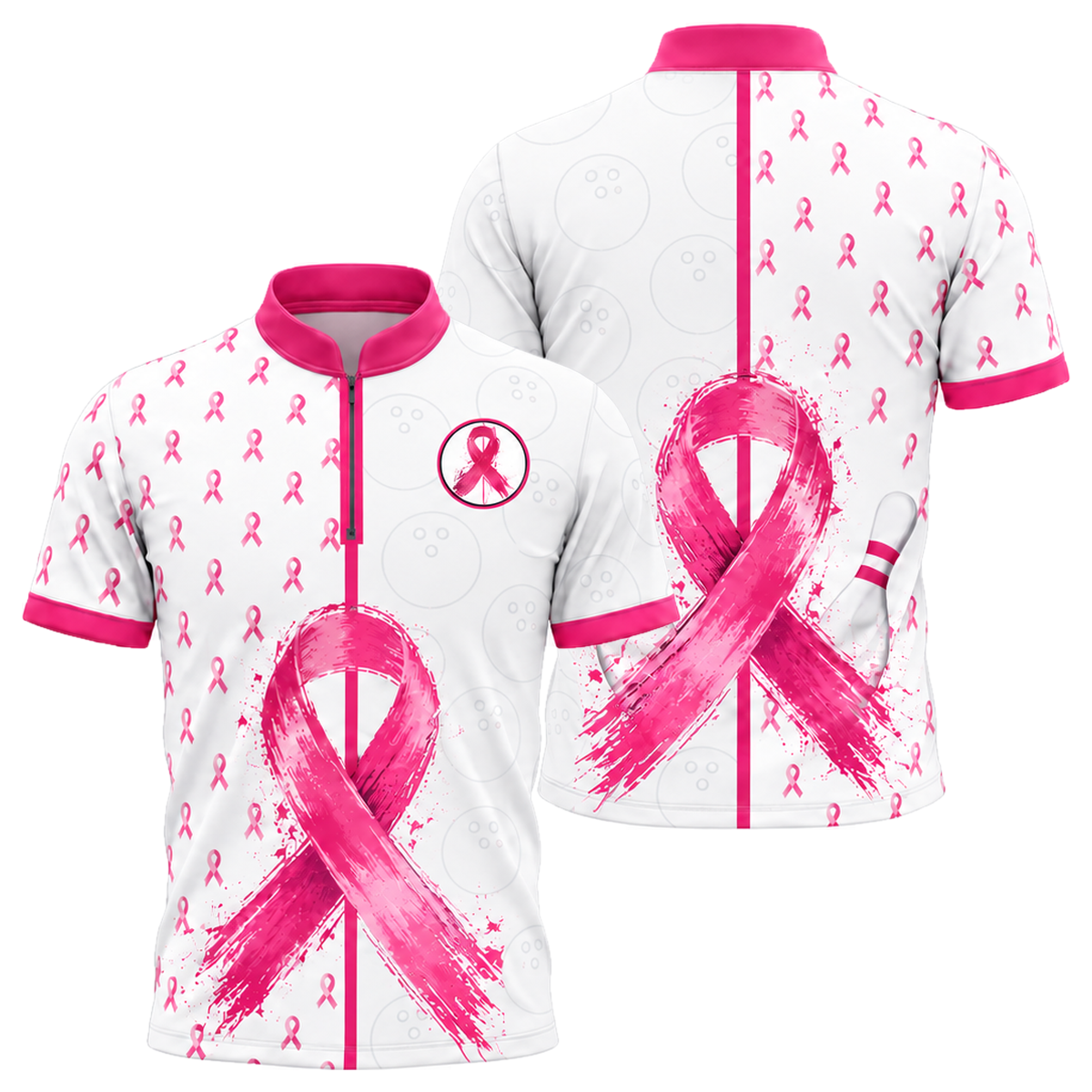 Split Lane Ribbon Bowling Jersey in Pink & White