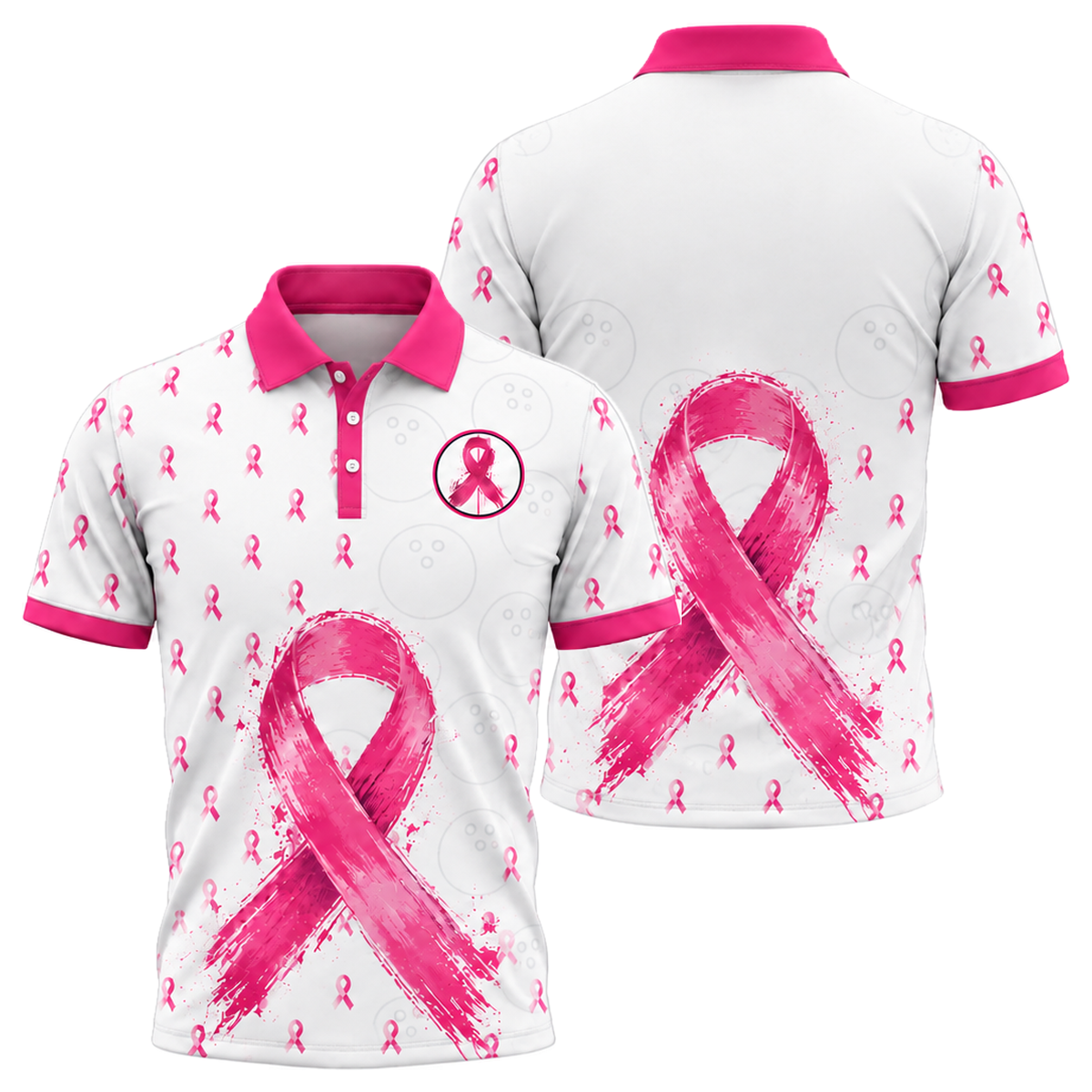 Split Lane Ribbon Unisex Polo in Pink & White