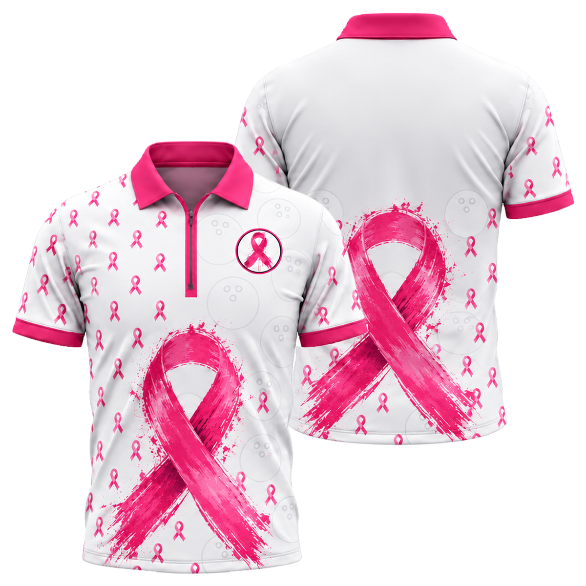 Split Lane Ribbon Quarter-Zip Polo in Pink & White