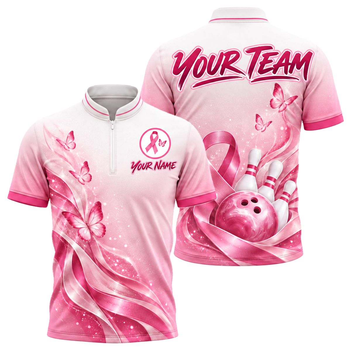 Butterfly Ribbon Dream custom bowling shirt personalized with name and team name