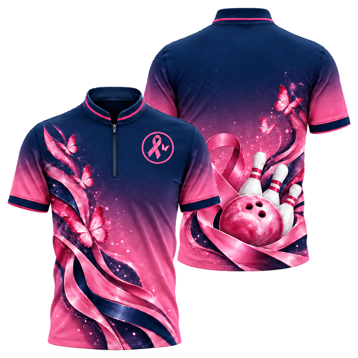 Butterfly Ribbon Dream Bowling Jersey in Pink & Navy
