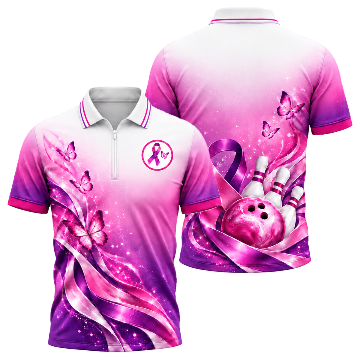 Butterfly Ribbon Dream Quarter-Zip Polo in Pink & Purple