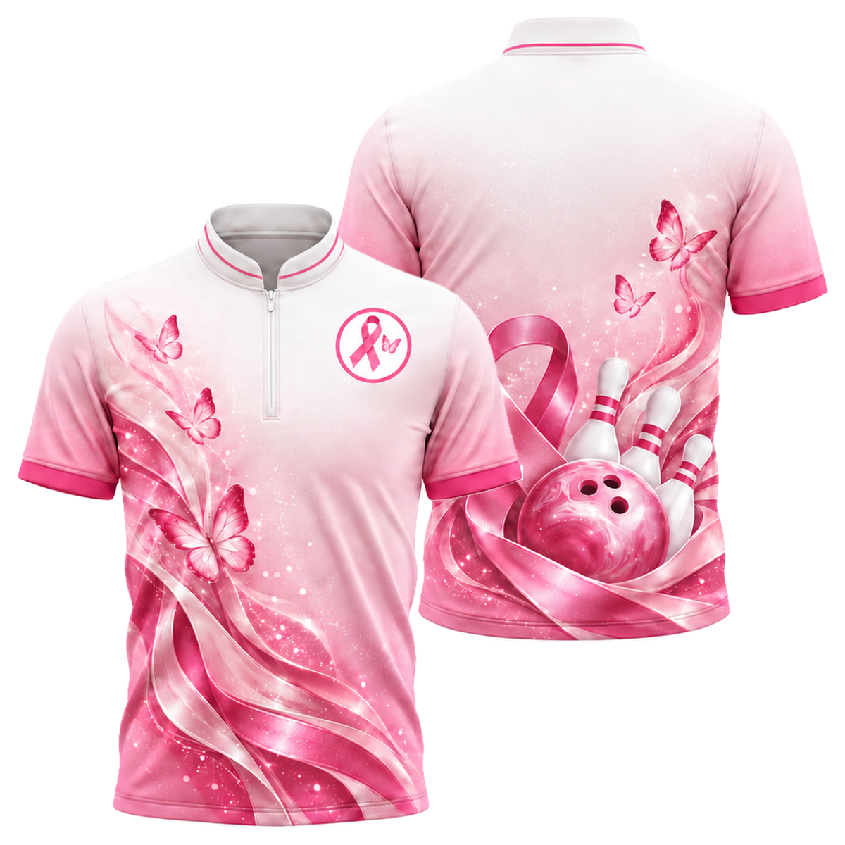 Butterfly Ribbon Dream Bowling Jersey in Pink & White
