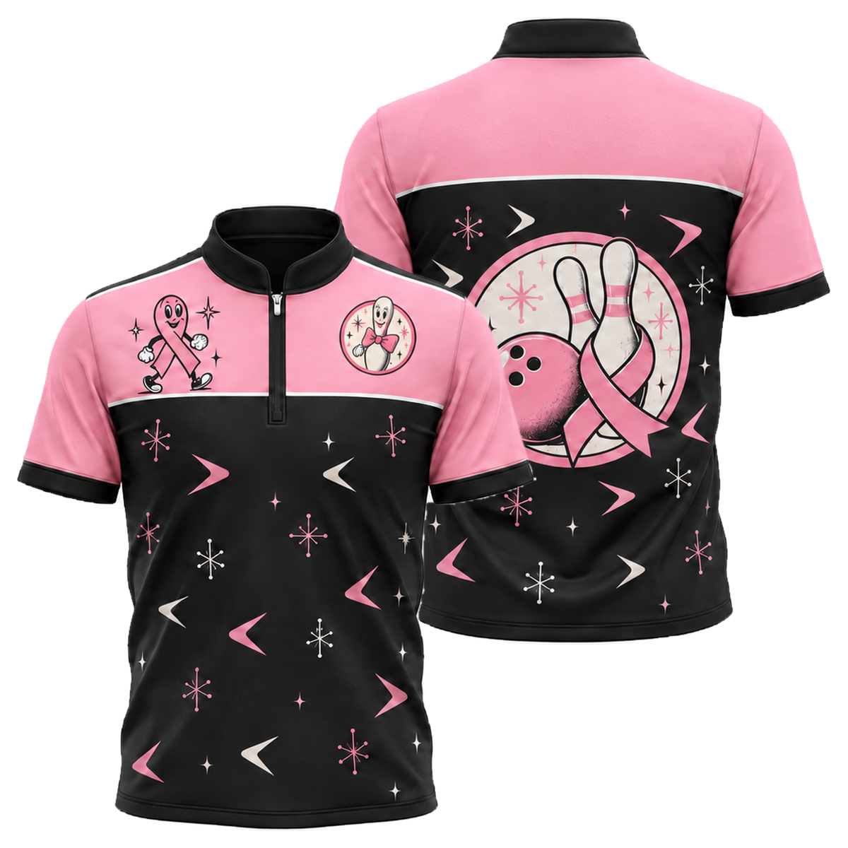 Retro Ribbon Lanes Bowling Jersey in Pink & Black