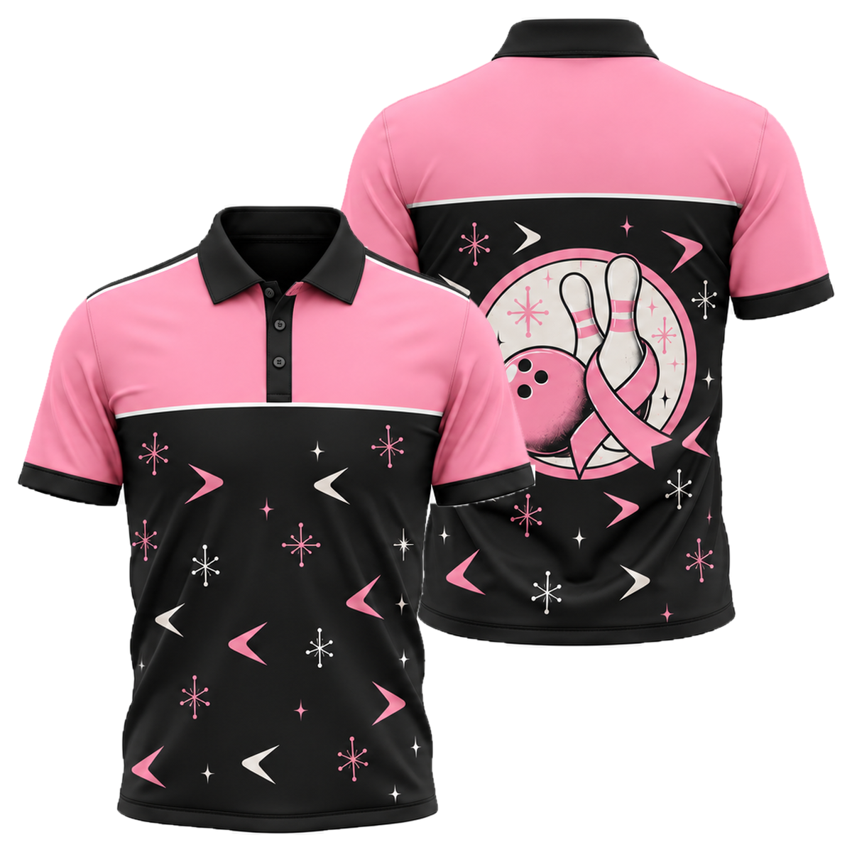 Retro Ribbon Lanes Unisex Polo in Pink & Black