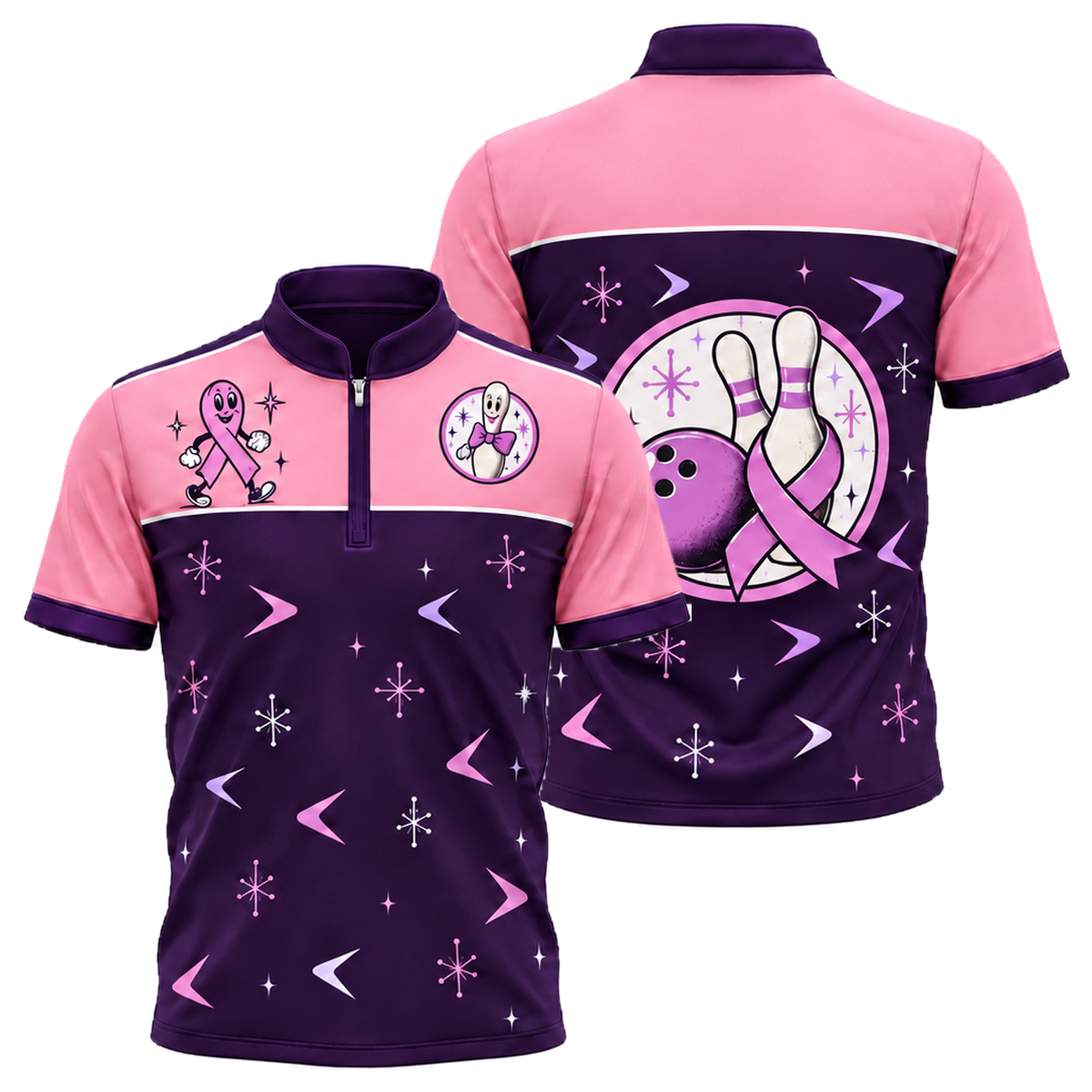 Retro Ribbon Lanes Bowling Jersey in Pink & Purple