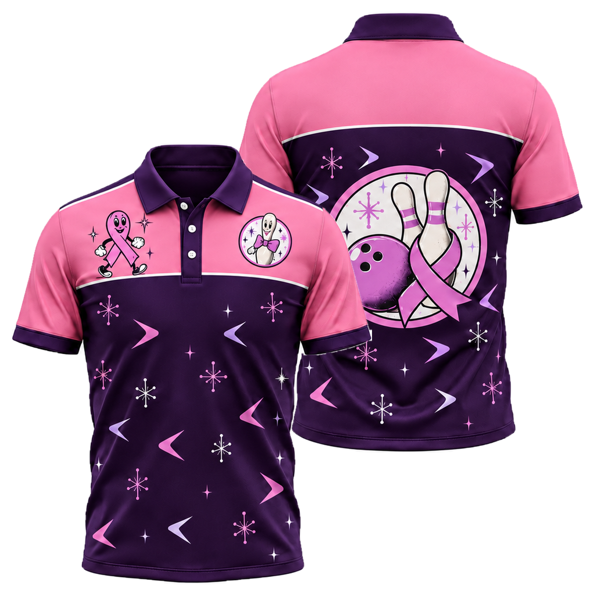 Retro Ribbon Lanes Unisex Polo in Pink & Purple