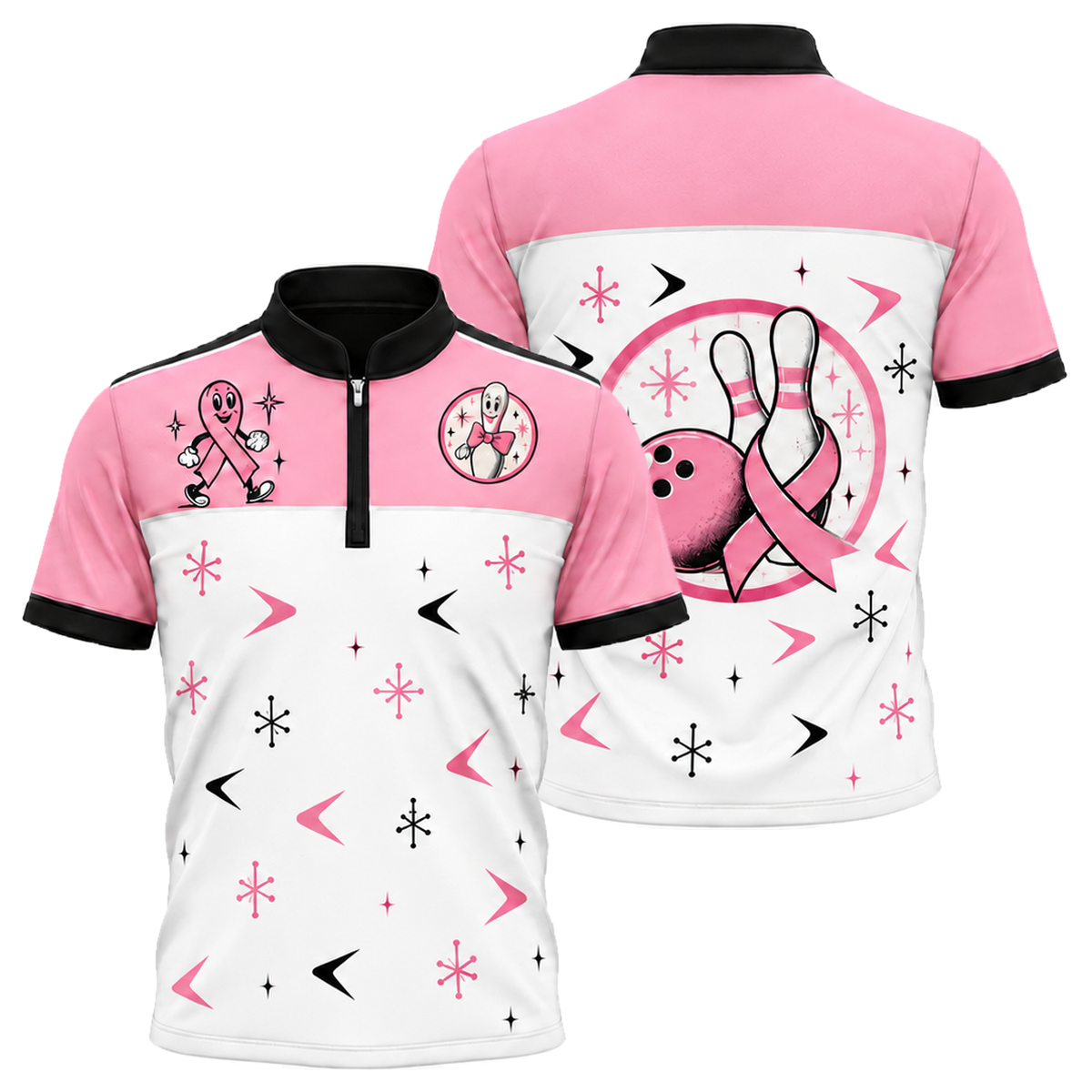 Retro Ribbon Lanes Bowling Jersey in Pink & White