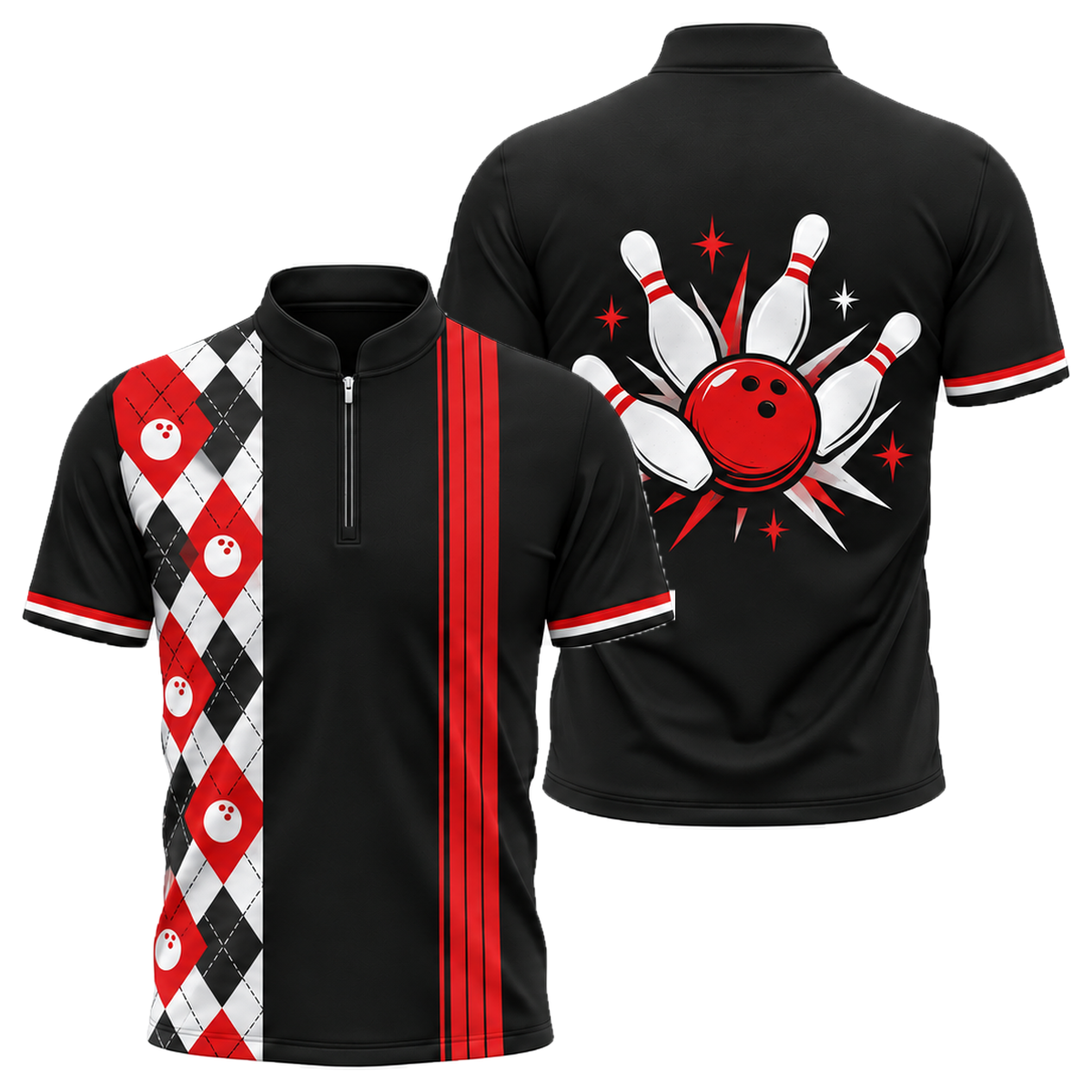Diamond Lanes Classic Bowling Jersey in Black & Red