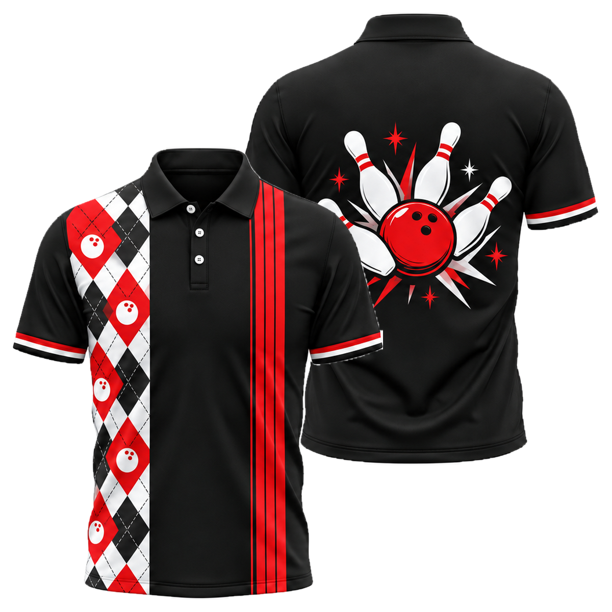 Diamond Lanes Classic Unisex Polo in Black & Red