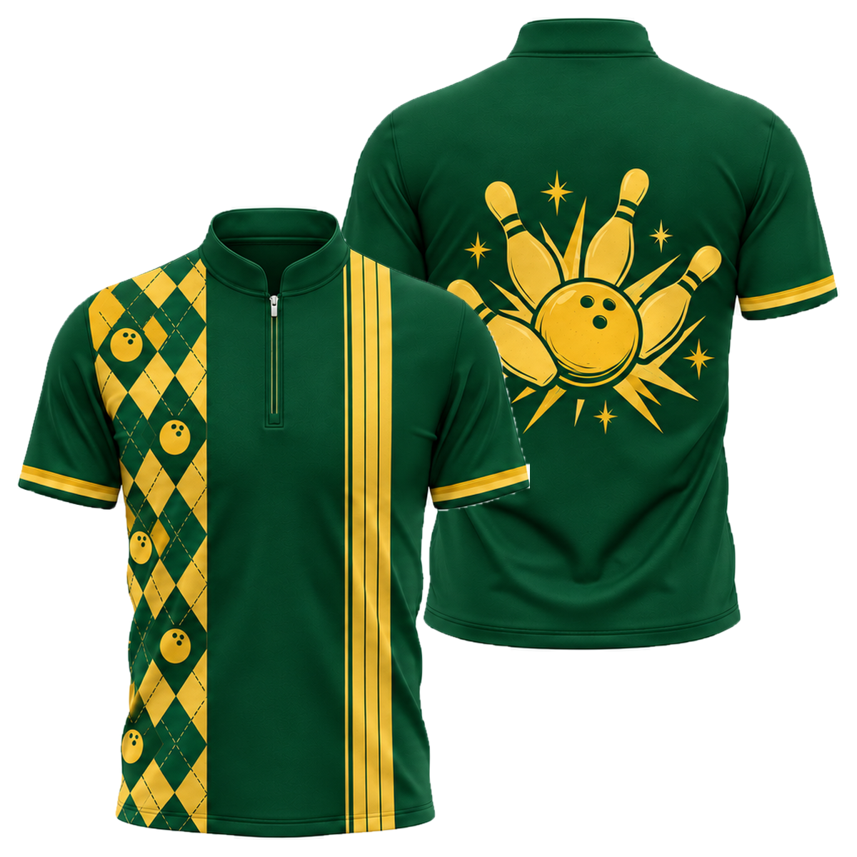 Diamond Lanes Classic Bowling Jersey in Green & Gold