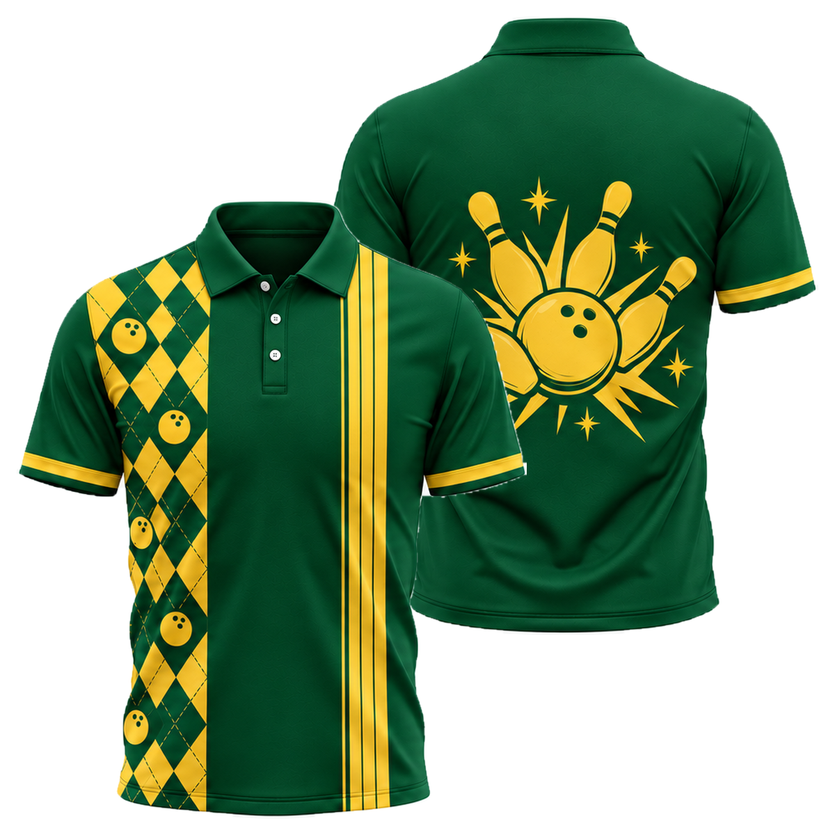Diamond Lanes Classic Unisex Polo in Green & Gold