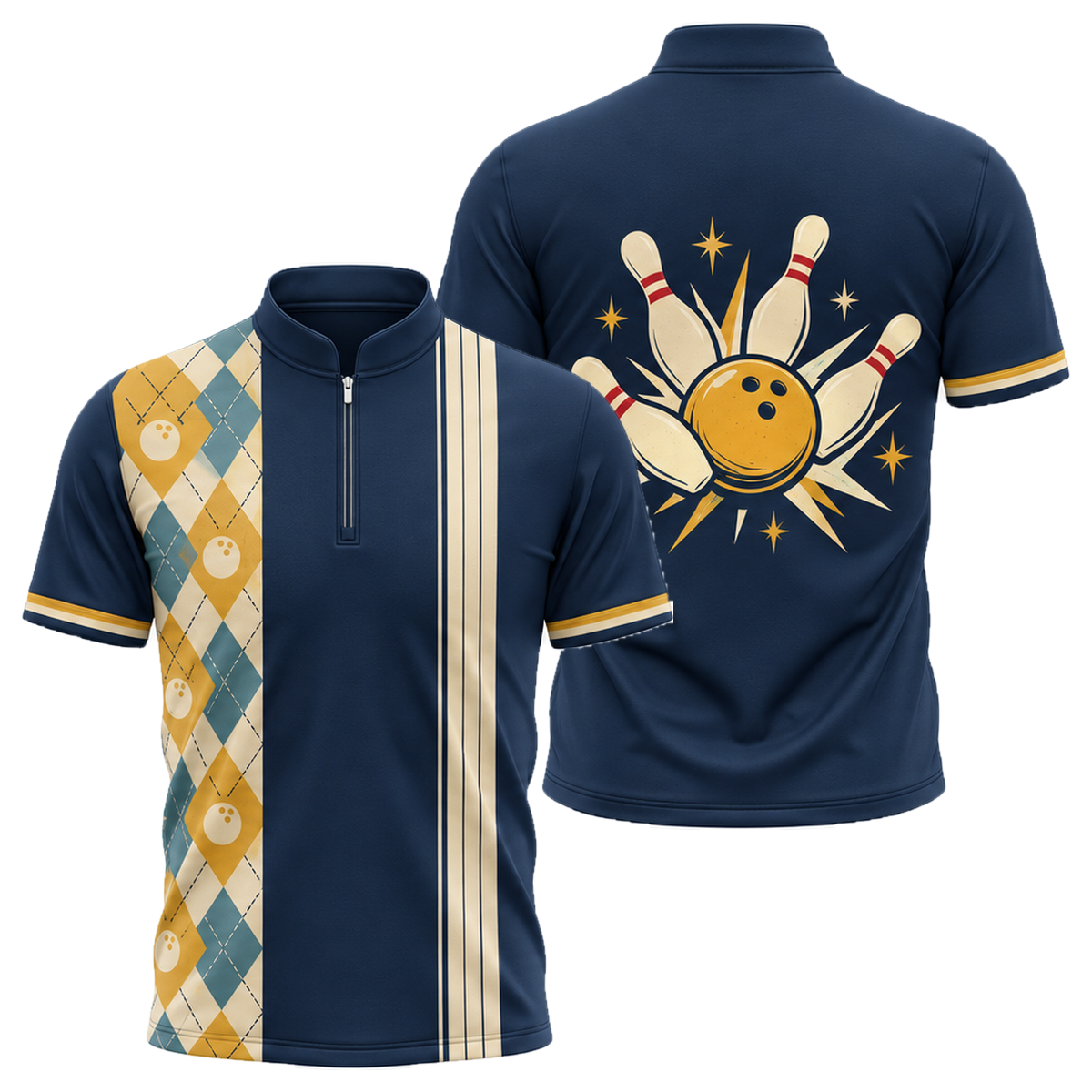 Diamond Lanes Classic Bowling Jersey in Navy & Gold