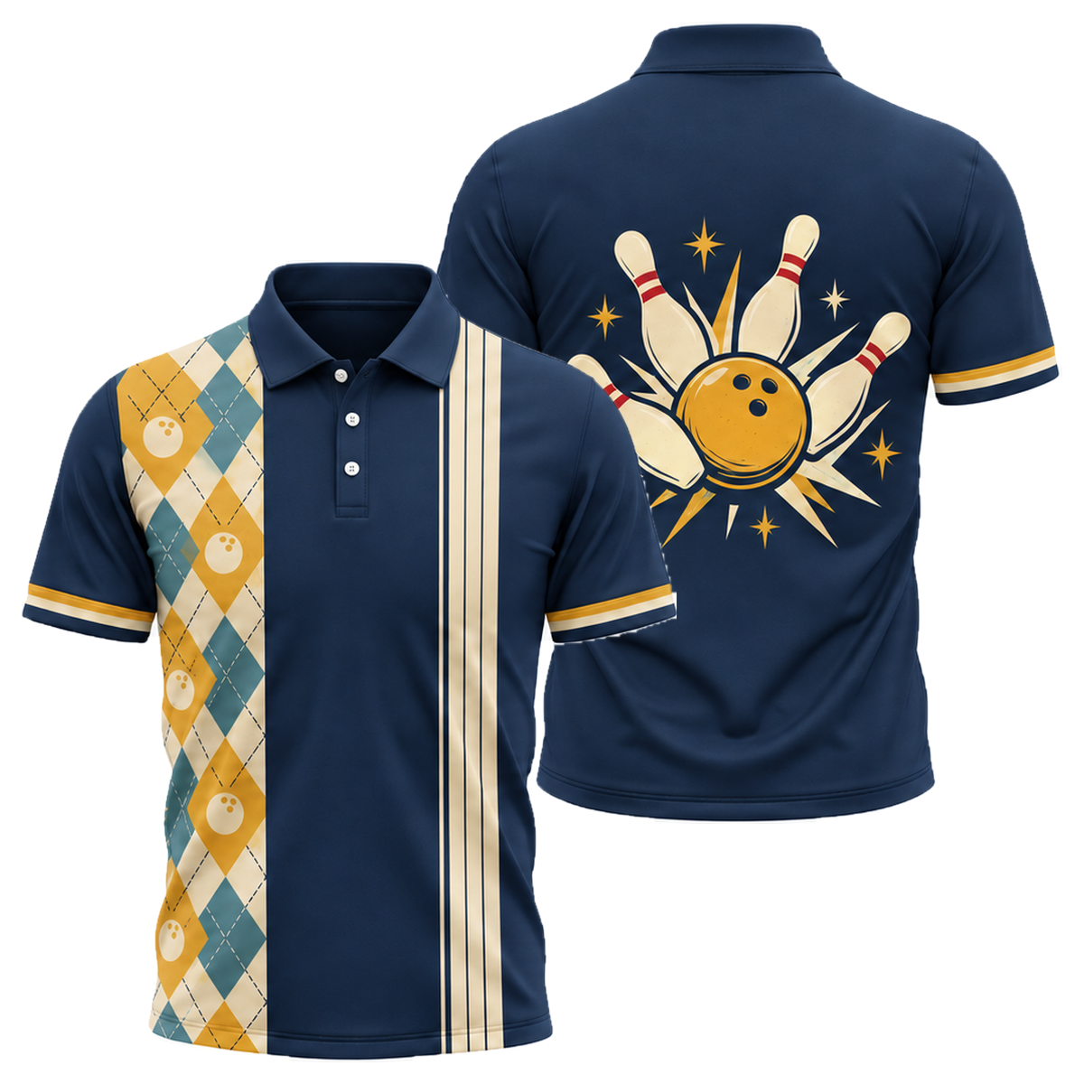 Diamond Lanes Classic Unisex Polo in Navy & Gold