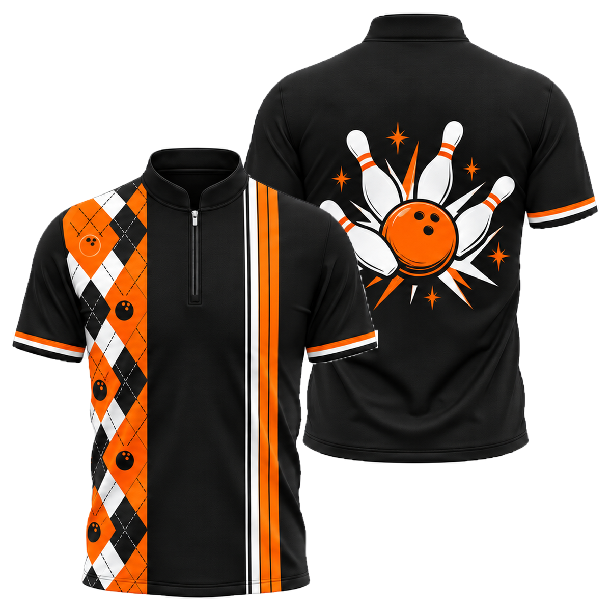 Diamond Lanes Classic Bowling Jersey in Orange & Black