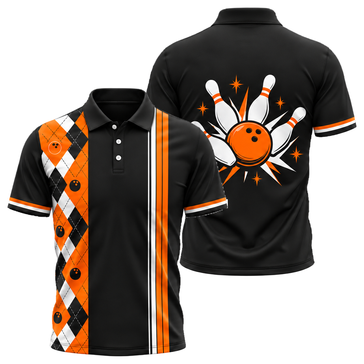 Diamond Lanes Classic Unisex Polo in Orange & Black