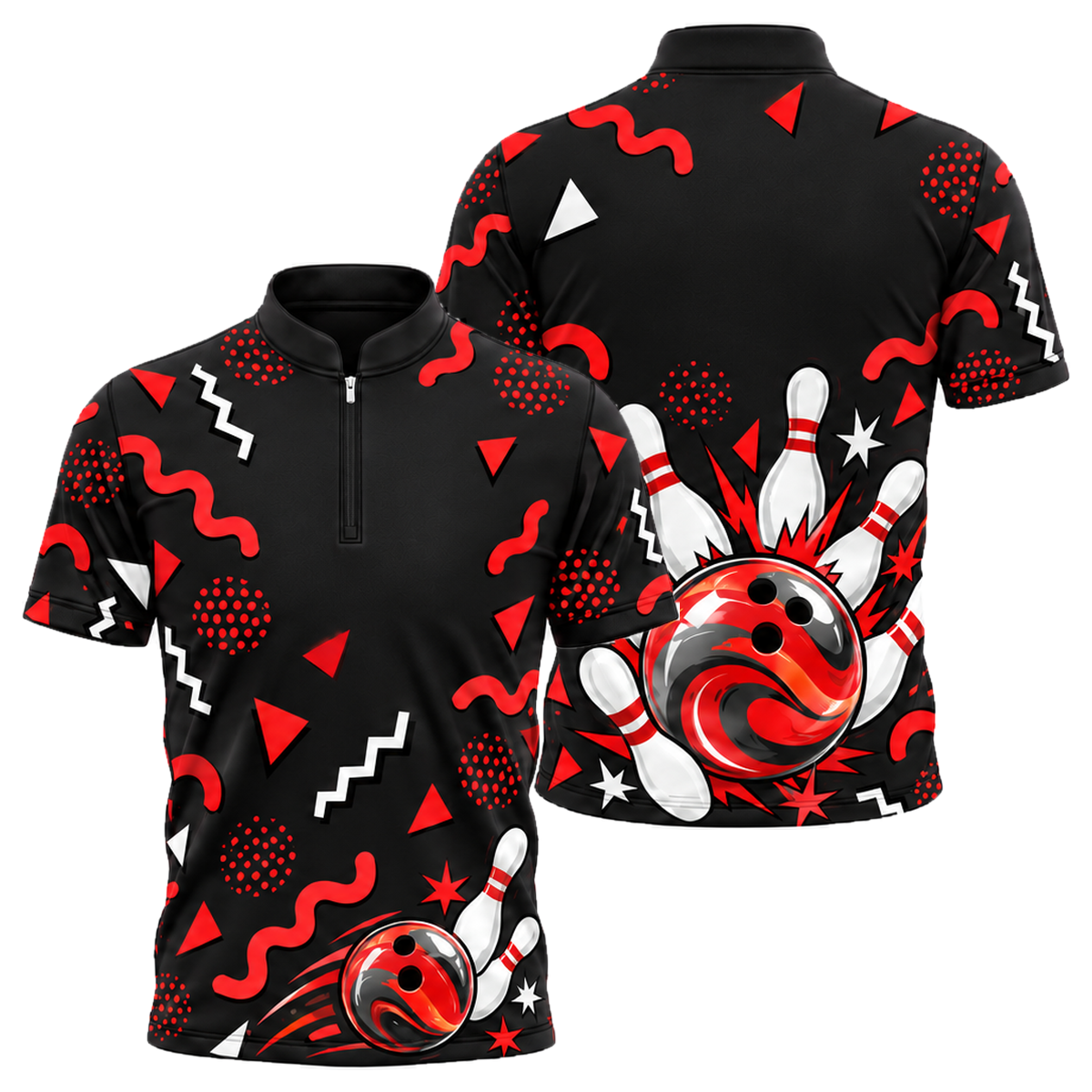 Memphis Lane Party Bowling Jersey in Black & Red