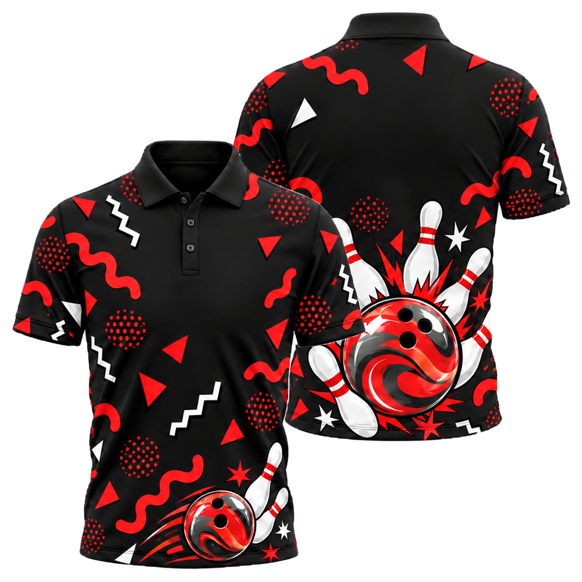 Memphis Lane Party Unisex Polo in Black & Red