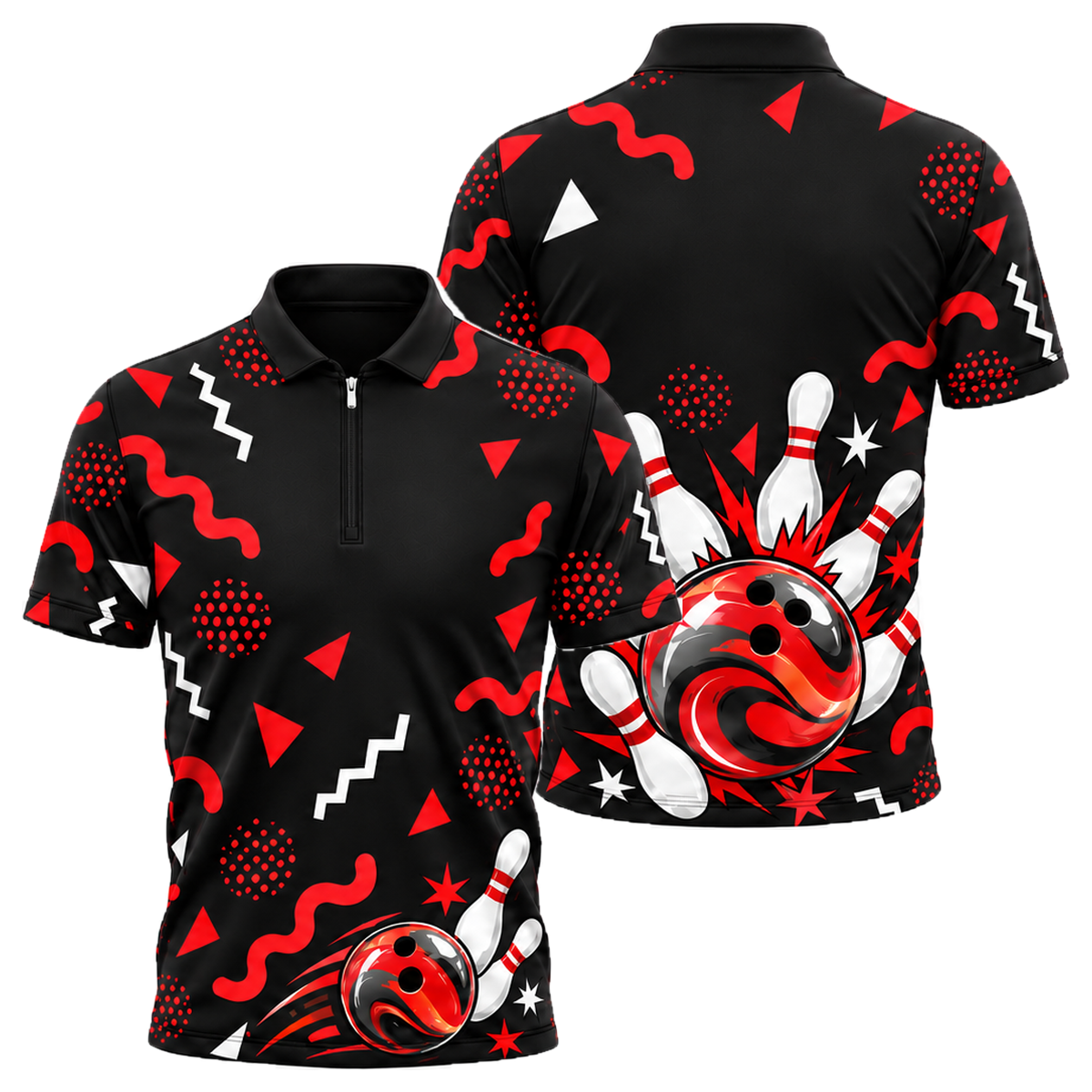 Memphis Lane Party Quarter-Zip Polo in Black & Red