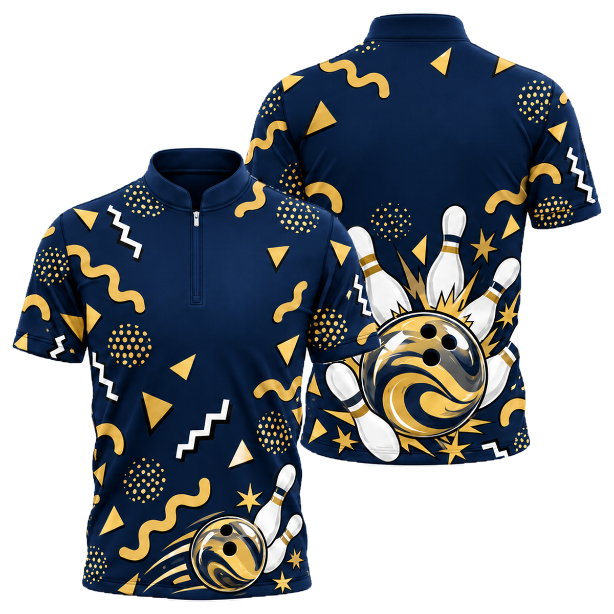 Memphis Lane Party Bowling Jersey in Navy & Gold