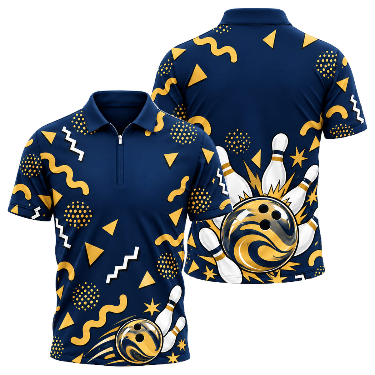 Memphis Lane Party Quarter-Zip Polo in Navy & Gold