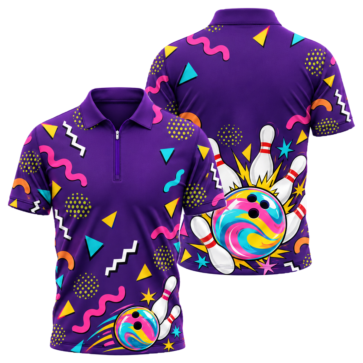 Memphis Lane Party Quarter-Zip Polo in Pink & Purple