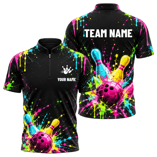 Neon Paint Blast custom bowling shirt personalized with name and team name