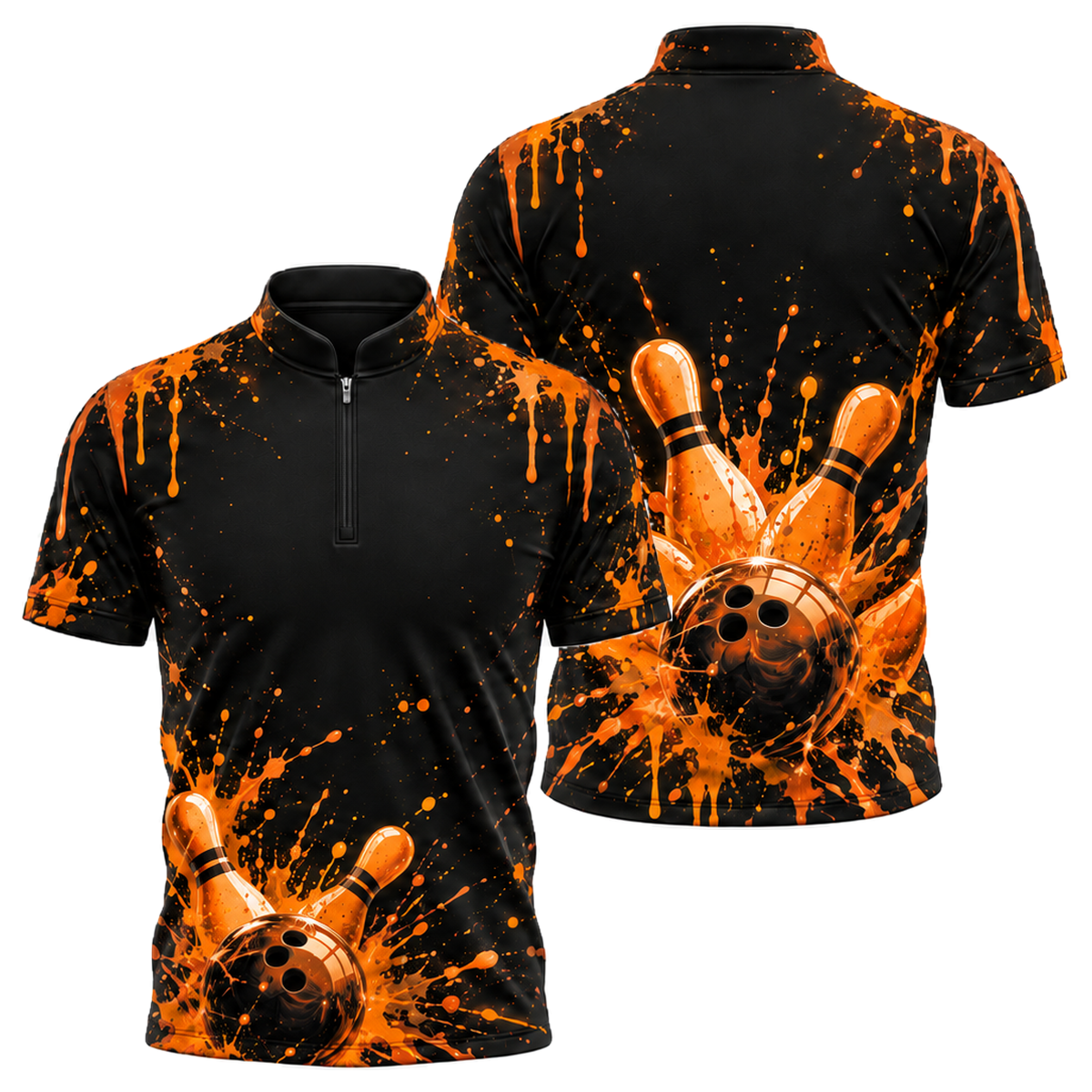 Neon Paint Blast Bowling Jersey in Orange & Black