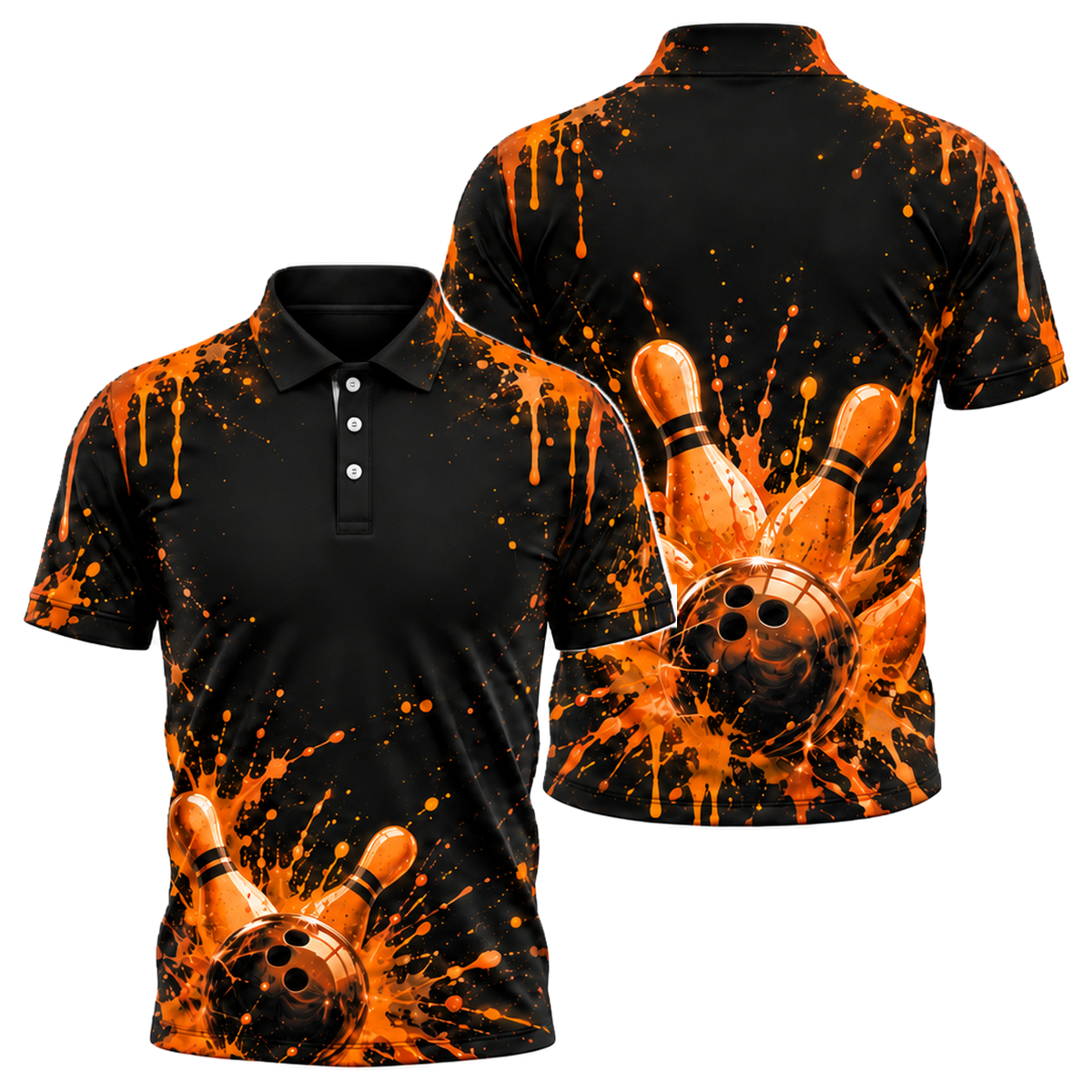 Neon Paint Blast Unisex Polo in Orange & Black