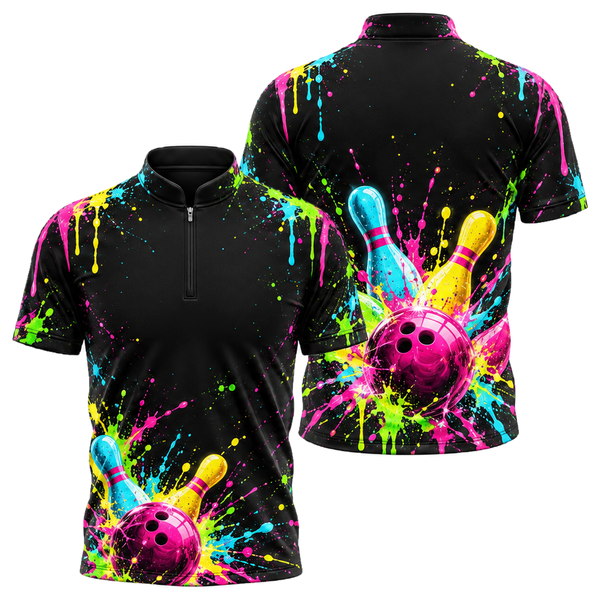 Neon Paint Blast Bowling Jersey in Pink & Black