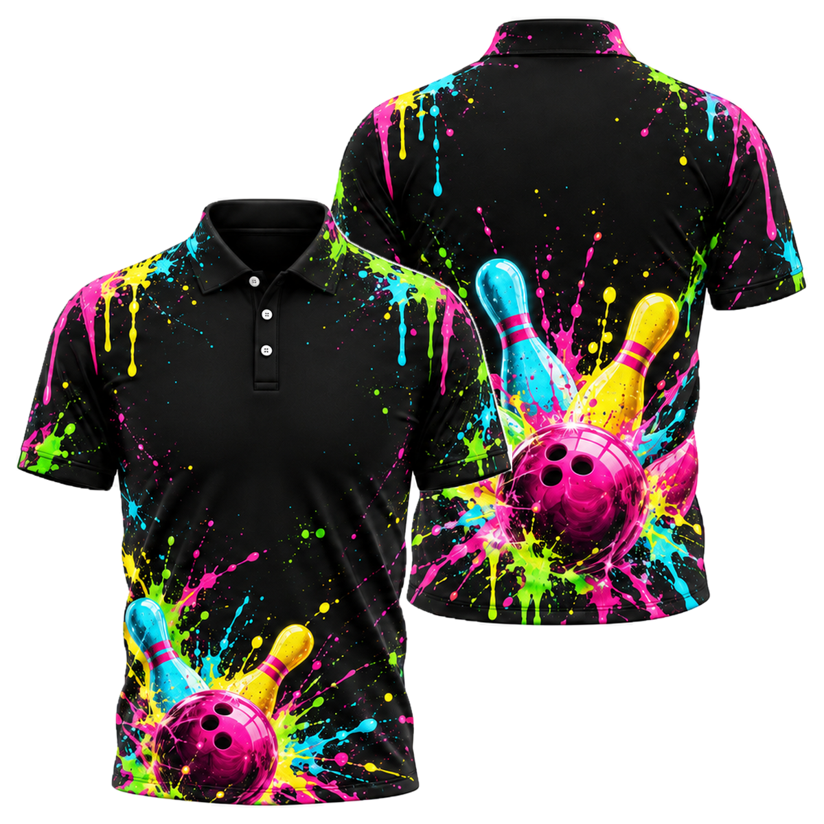 Neon Paint Blast Unisex Polo in Pink & Black