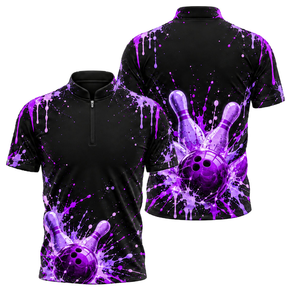 Neon Paint Blast Bowling Jersey in Purple & Black