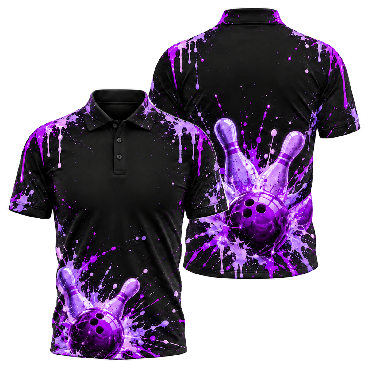 Neon Paint Blast Unisex Polo in Purple & Black
