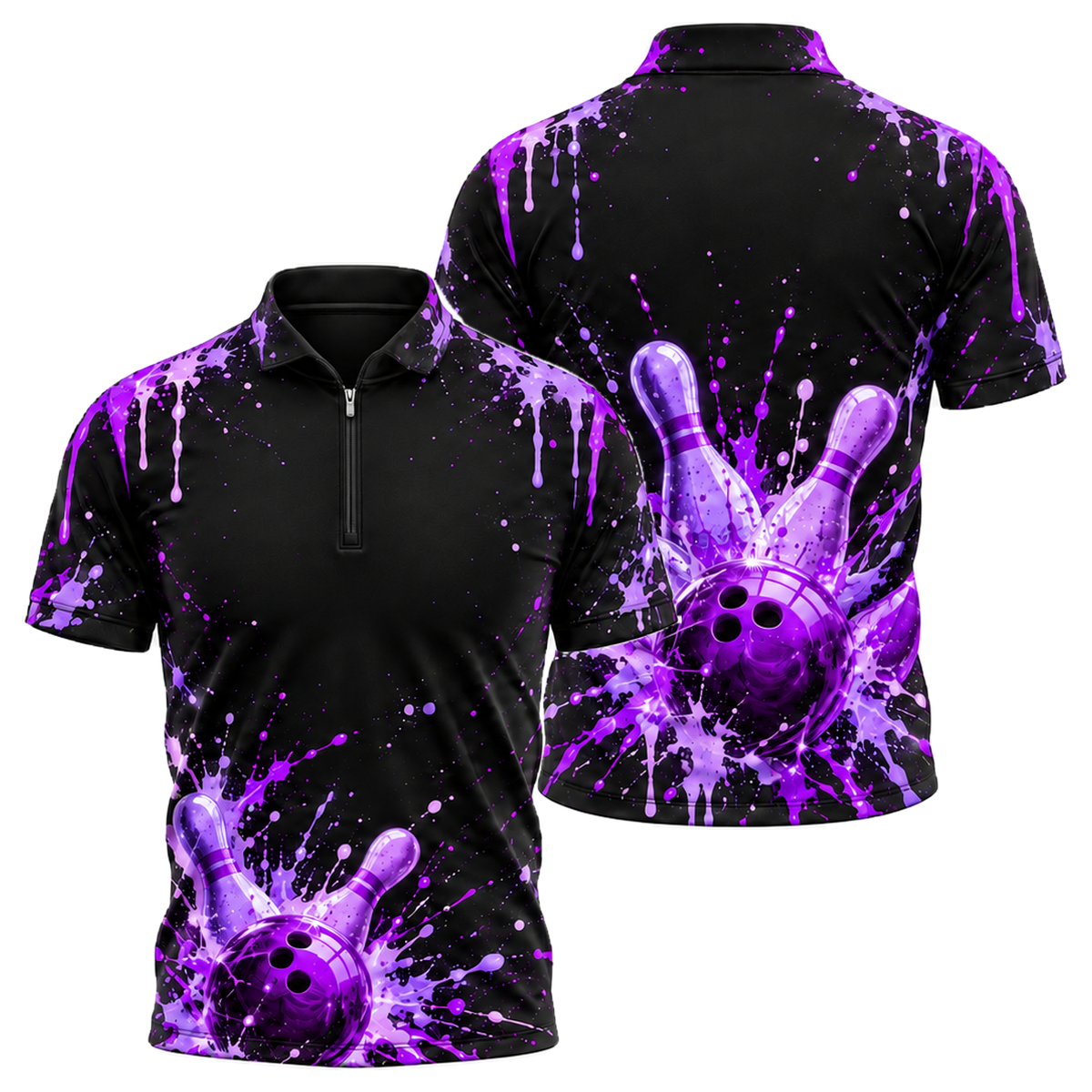 Neon Paint Blast Quarter-Zip Polo in Purple & Black