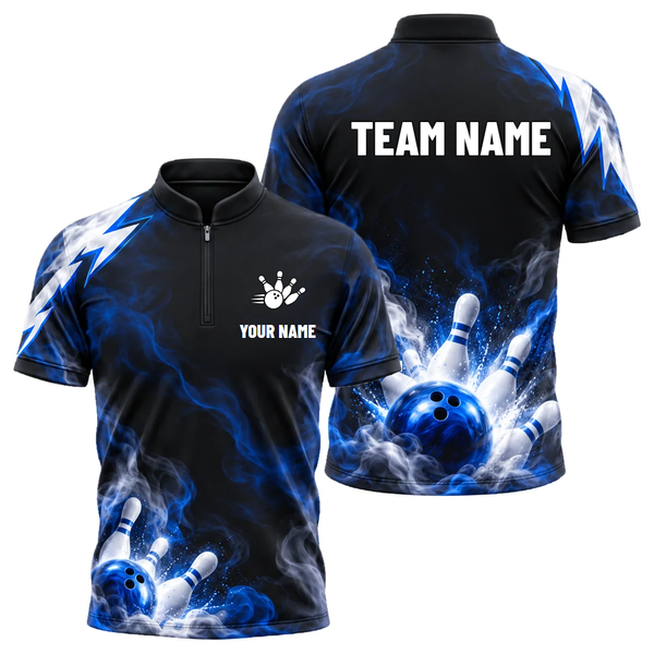 Teal Smoke Strike custom bowling shirt personalized with name and team name