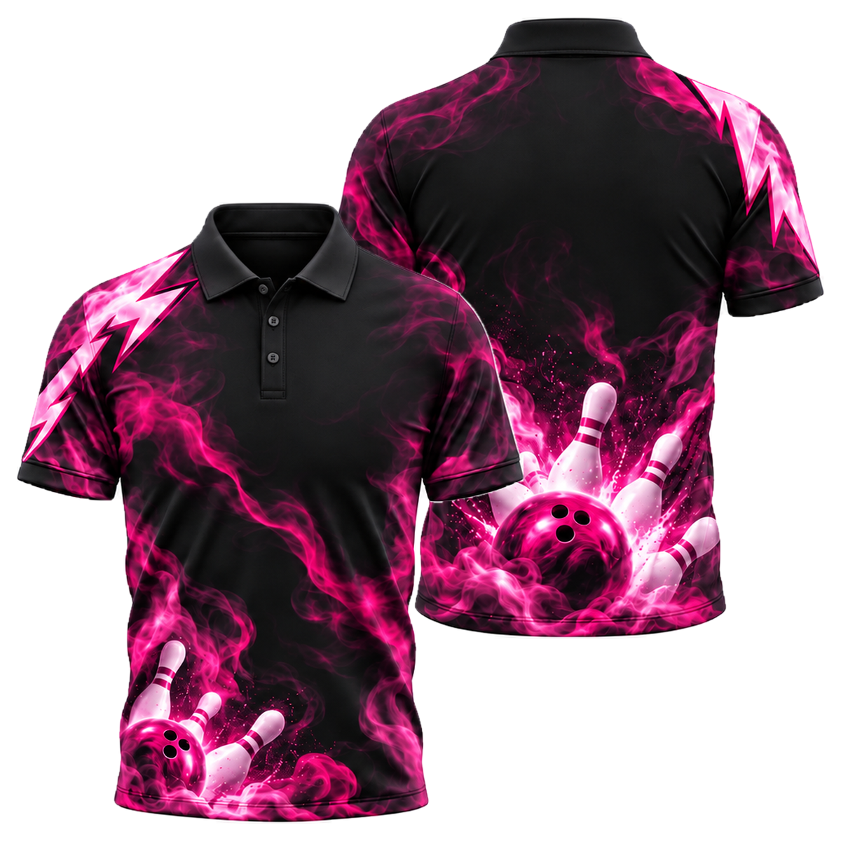 Teal Smoke Strike Unisex Polo in Pink & Black