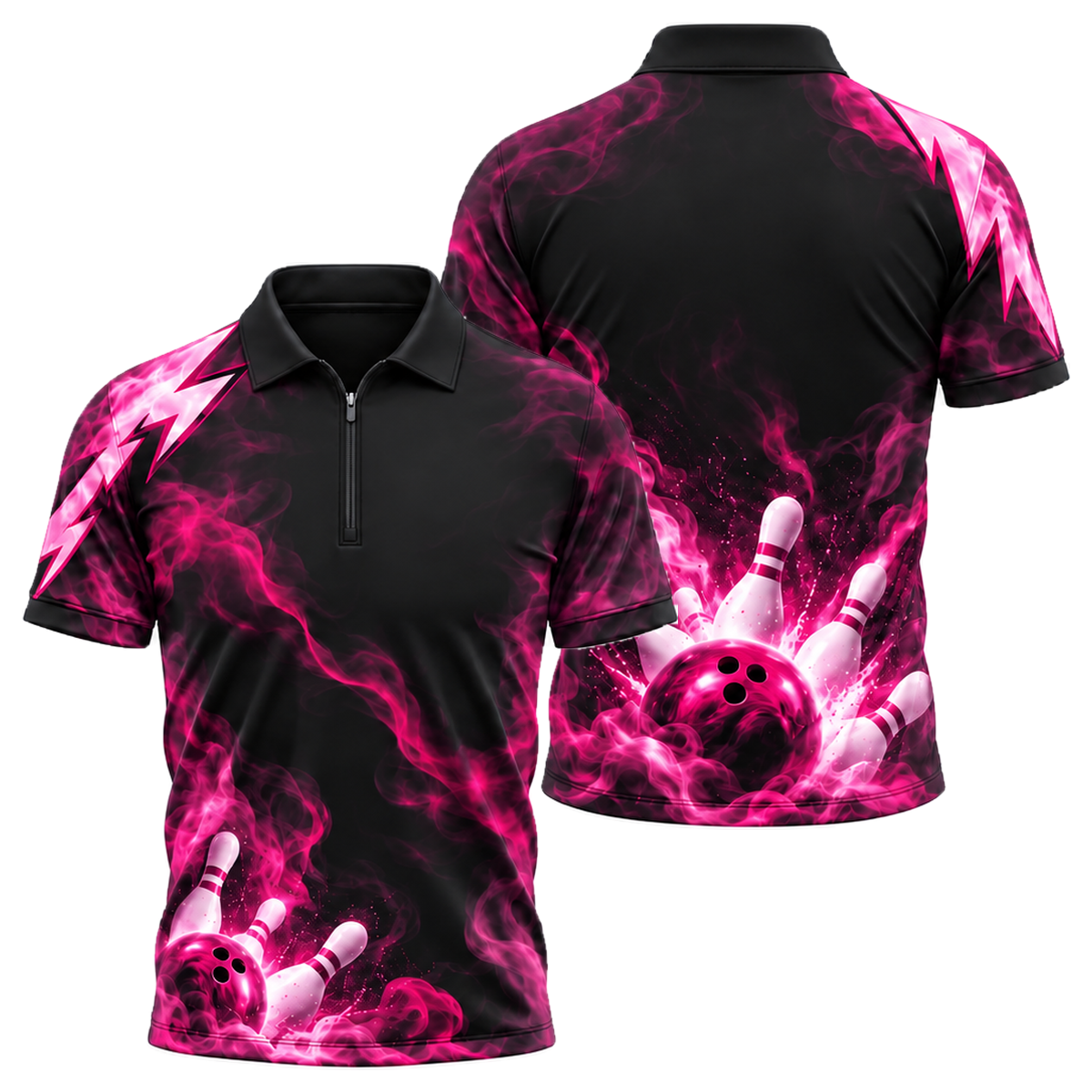 Teal Smoke Strike Quarter-Zip Polo in Pink & Black