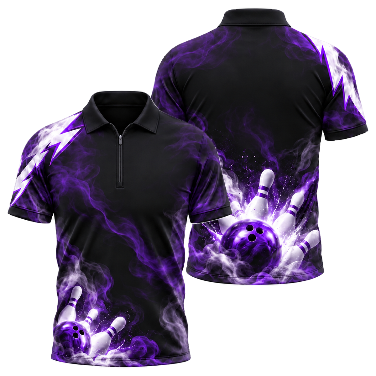 Teal Smoke Strike Quarter-Zip Polo in Purple & Black