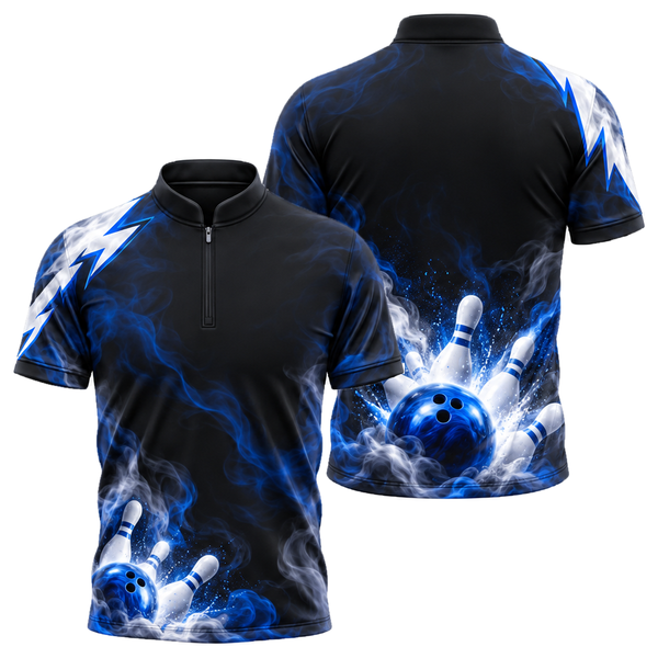 Teal Smoke Strike Bowling Jersey in Royal & White