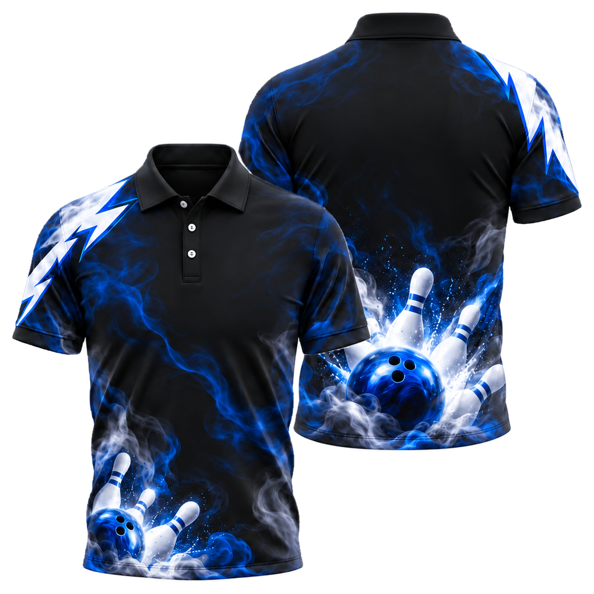Teal Smoke Strike Unisex Polo in Royal & White