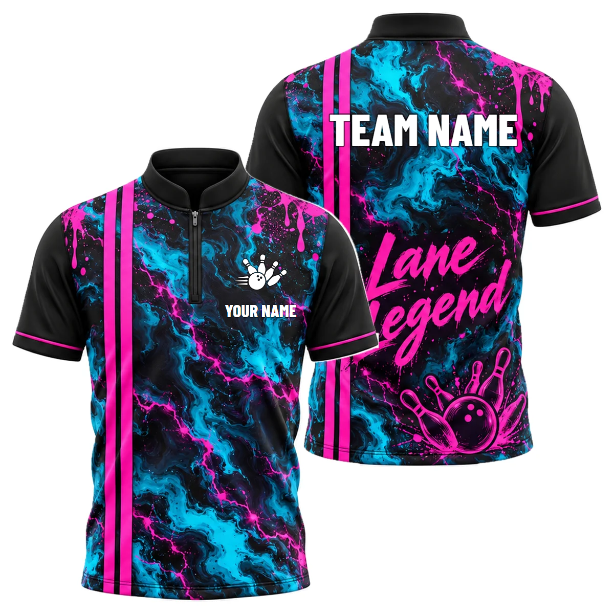 Neon Marble Lane custom bowling shirt personalized with name and team name