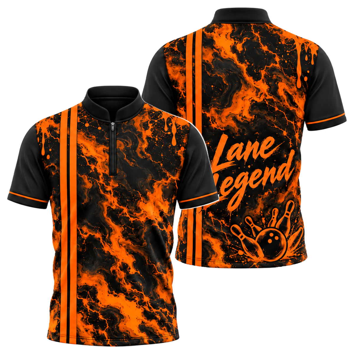 Neon Marble Lane Bowling Jersey in Orange & Black