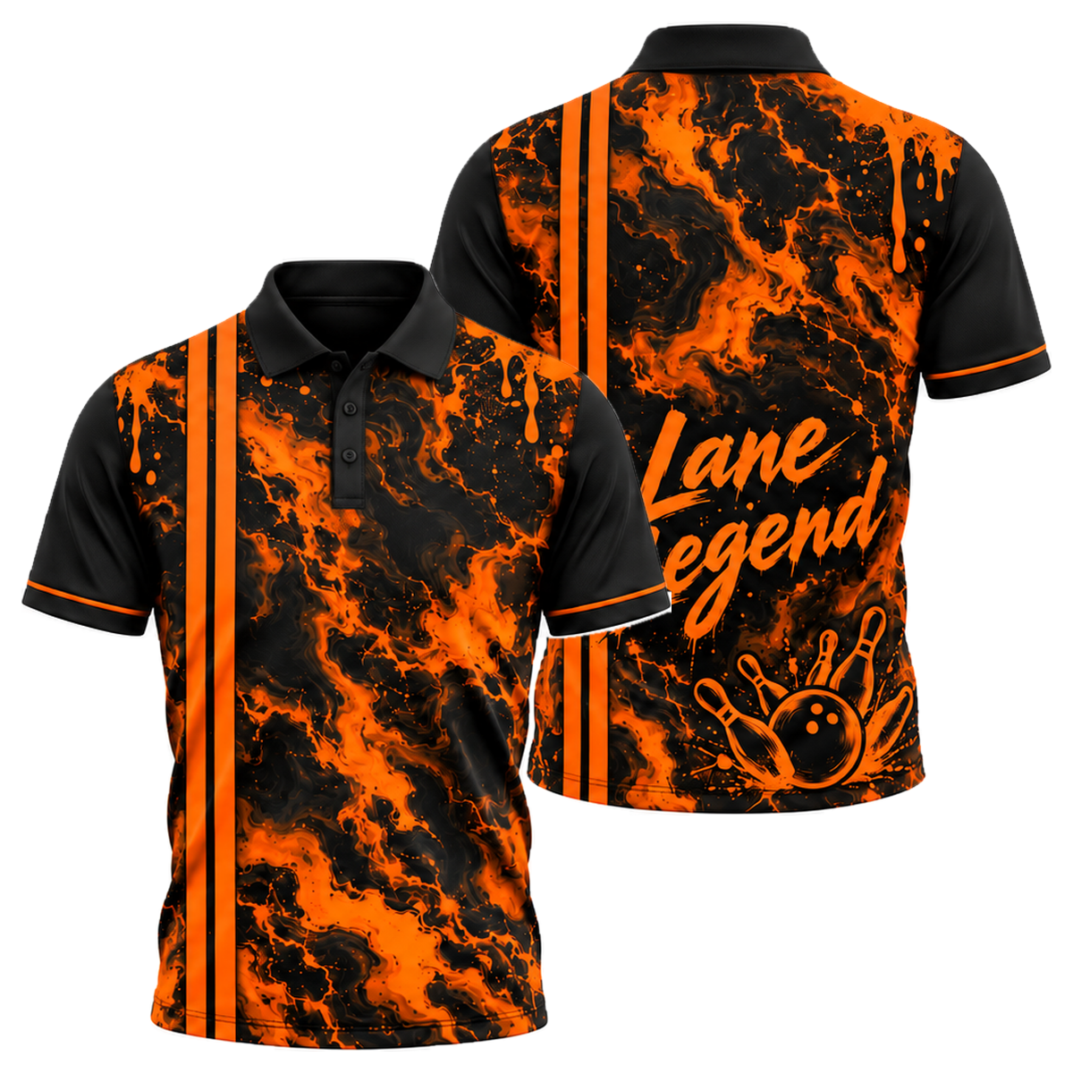 Neon Marble Lane Unisex Polo in Orange & Black