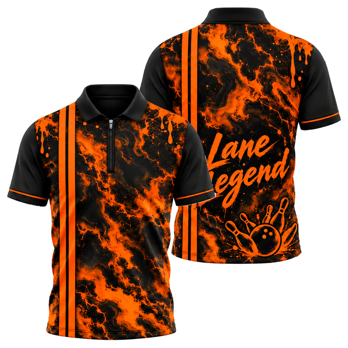 Neon Marble Lane Quarter-Zip Polo in Orange & Black