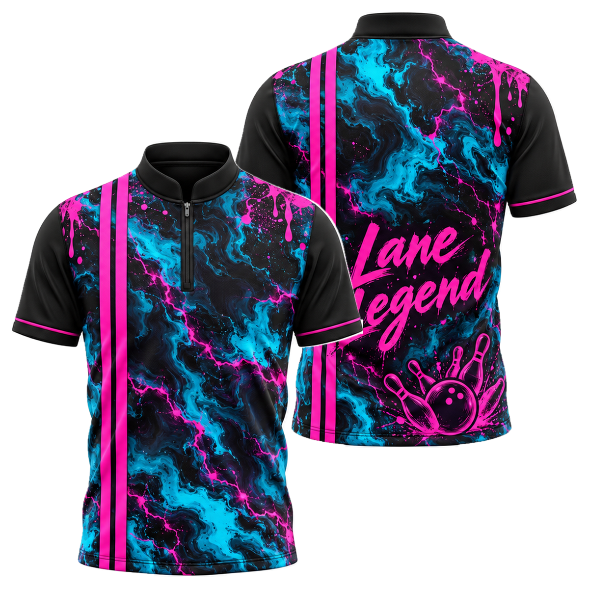 Neon Marble Lane Bowling Jersey in Pink & Black