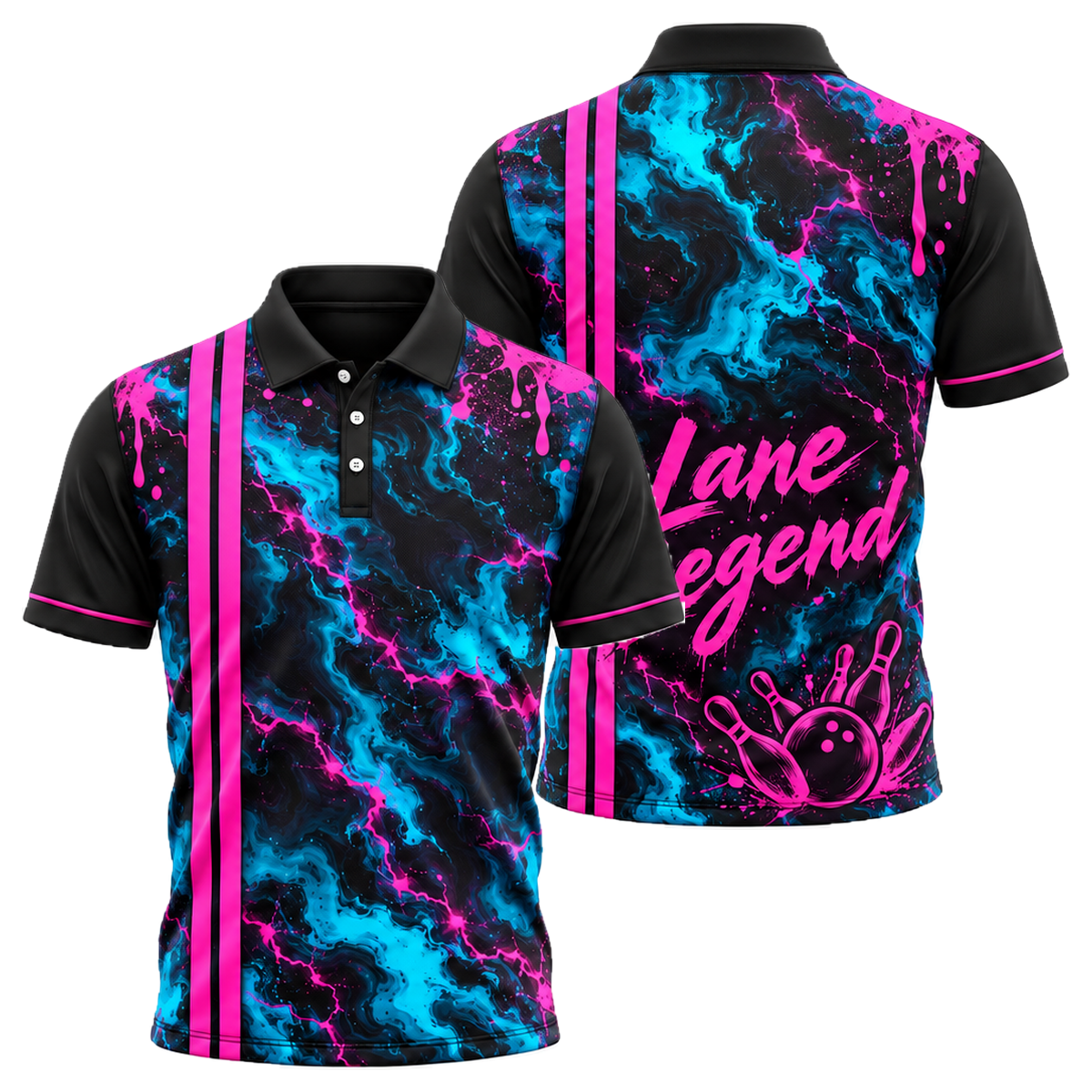 Neon Marble Lane Unisex Polo in Pink & Black