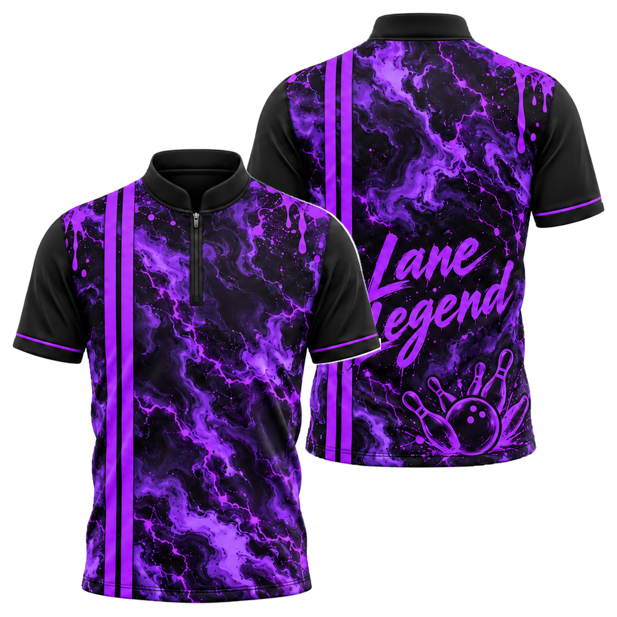 Neon Marble Lane Bowling Jersey in Purple & Black