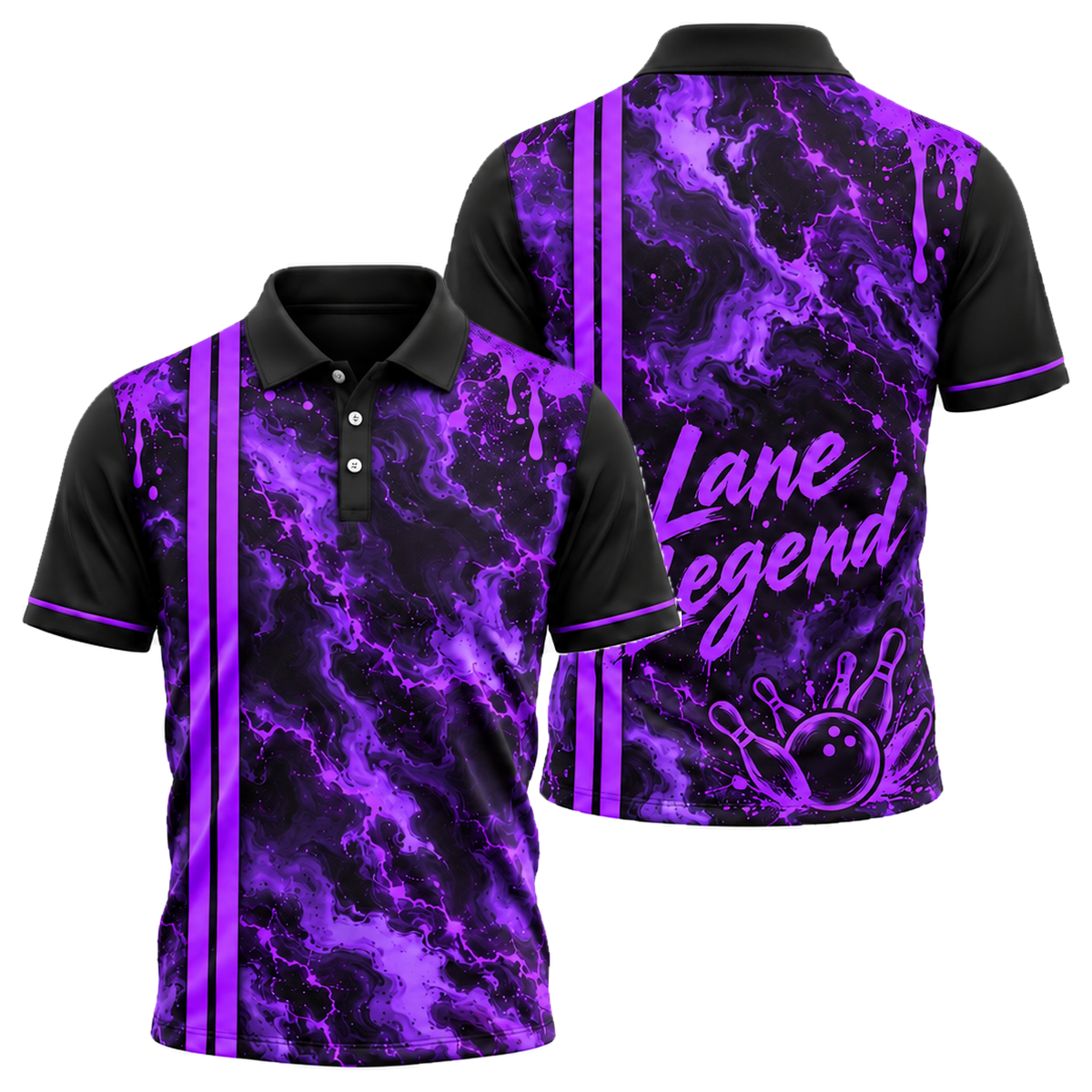 Neon Marble Lane Unisex Polo in Purple & Black